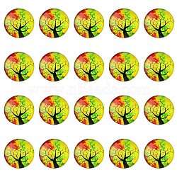 Half Round/Dome Tree Pattern Glass Flatback Cabochons for DIY Projects, Yellow, 25x6mm(GGLA-YW0001-14M)