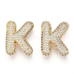 Brass Micro Pave Cubic Zirconia Pendants, Alphabet, Letter K, 26x22.5x7.5mm, Hole: 3.5x2.2mm(KK-N254-06G-K)