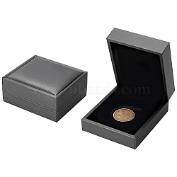 Rectangel PU Imitation Leather Coin Storage Boxes, Commemorative Single Coin Gift Case with Velvet Inside, Gray, 8.45x7.35x3.8cm, Inner Diameter: 33mm(CON-WH0086-102B-01)