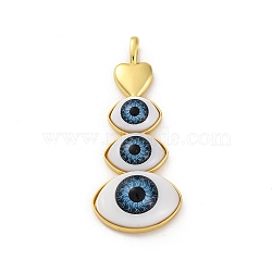 Rack Plating Brass Pendants, with Lampwork, Heart with Eyes Charms, Long-Lasting Plated, Lead Free & Cadmium Free, Golden, 60.5x25x10.5mm, Hole: 7x4mm(KK-H510-01G-01)