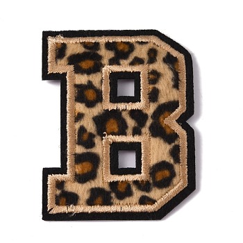 Polyester Computerized Embroidery Cloth Iron On Sequins Patches, Leopard Print Pattern Stick On Patch, Costume Accessories, Appliques, Letter.B, 61x47x1.5mm