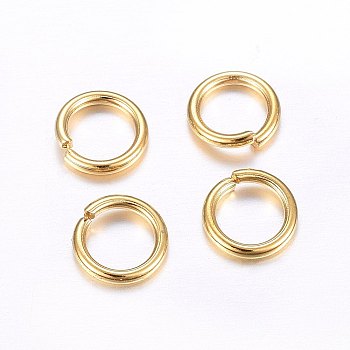 304 Stainless Steel Open Jump Rings, Real 24K Gold Plated, 18 Gauge, 6x1mm, Inner Diameter: 4mm