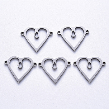 201 Stainless Steel Links Connectors, Laser Cut, Heart, Stainless Steel Color, 15x18x1.5mm, Hole: 1.2mm