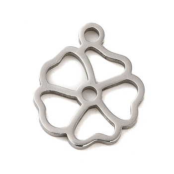 Non-Tarnish 304 Stainless Steel Charms, Laser Cut, Stainless Steel Color, Flower, 13.5x11x1mm, Hole: 1mm