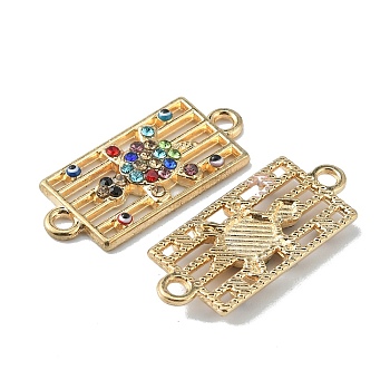 Alloy Rhinestone Connector Charms, Rectangle with Tortoise, Light Gold, Colorful, 26x11x2~2.5mm, Hole: 1.8mm