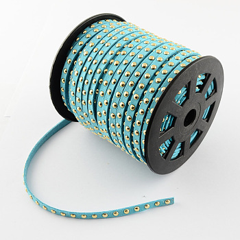 Faux Suede Cord, Faux Suede Lace, with Golden Alloy Rivet, for Punk Rock Jewelry Making, Sky Blue, 6x2.5mm, 50yards/roll(150 feet/roll)