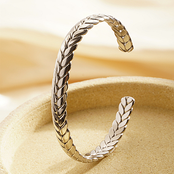 Non-Tarnish Classic Stainless Steel Wheat Bangles, Open Bangles for Women