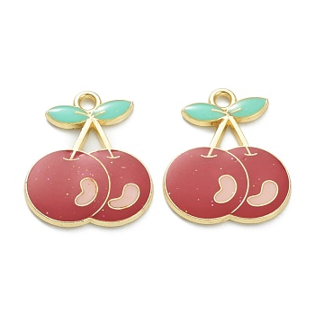 Alloy Enamel Pendants, for DIY Accessories, Cherry, Light Gold, Lead Free & Cadmium Free, Red, 21x17.5x2mm, Hole: 1.8mm