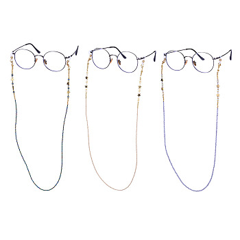 Eyeglasses Chains, Neck Strap for Eyeglasses, with Opalite Beads, Glass Seed Beads, Brass Beads, 304 Stainless Steel Lobster Claw Clasps and Rubber Eyeglass Holders, Mixed Color, 27.55 inch(70cm), 3pcs/set