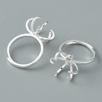 Adjustable Brass Finger Rings Components, 6 Prong Ring Settings, Silver, US Size 6 1/2(16.9mm), Tray: 14mm