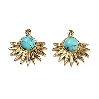 Ion Plating(IP) 304 Stainless Steel Pendants, Synthetic Turquoise Fan Charms, Real 18K Gold Plated, 23x22x6mm, Hole: 1.2mm