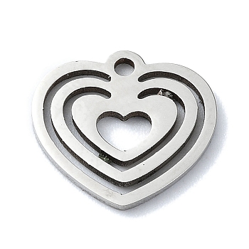 304 Stainless Steel Charms, Laser Cut, Heart Charm, Stainless Steel Color, 12.5x13.5x1mm, Hole: 1.4mm
