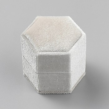 Velvet Ring Packaging Boxes, Jewelry Case for Earrings Rings, Hexagon, Beige, 4.85x4.3x4.9cm