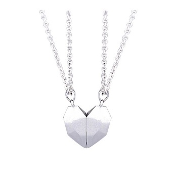 Non-Tarnish Valentine's Day Stainless Steel Magnetic Heart-shaped Couples Necklace Set with Peach Heart Pendant, Stainless Steel Color