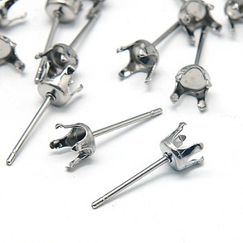 304 Stainless Steel Stud Earring Findings, Stainless Steel Color, 16x4.5mm