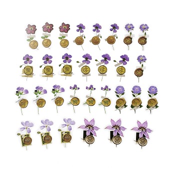 30Pcs 10Styles Waterproof Self Adhesive PET Stickers, for Suitcase, Skateboard, Refrigerator, Helmet, Mobile Phone Shell, Medium Purple, Dried Flower Wax Seal Pattern, 56~59x24~47x0.1mm, about 3pcs/style