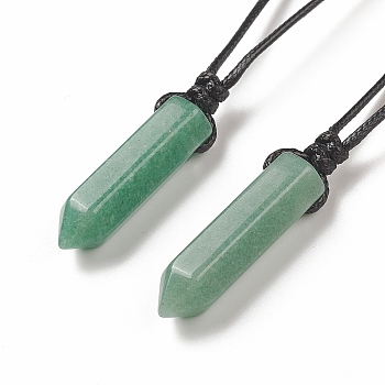 Natural Green Aventurine Bullet Pendant Necklace with Waxed Cords for Women, 16.14~32.68 inch(41~83cm)