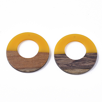Resin & Walnut Wood Pendants, Ring, Gold, 38x3.5mm, Hole: 2mm