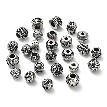 304 Stainless Steel Beads, with Rhinestone, Mixed Shapes, Antique Silver, 8~12.5x8~12.5x6~11mm, Hole: 1.5~5.5mm