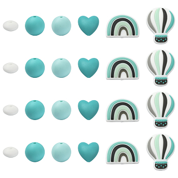 26Pcs Food Grade Eco-Friendly Silicone Beads, Light Cyan, 12~28x6~25x6~25mm