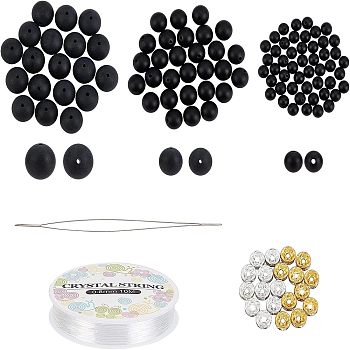 SUPERFINDINGS DIY Natural Black Agate Bracelet Making Kit, Including 100Pcs Round Matte Natural Black Agate Beads, 20PcsBrass Rhinestone Spacer Beads, Elastic Thread, 1PcBeading Needles, Mixed Color, 121pcs/bag