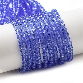 Transparent Glass Beads Strands, Faceted(32 Facets), Round, Medium Slate Blue, 3~3.5mm, Hole: 0.6mm, about 174~175pcs/strand, 21.18~21.34 inch(53.8~54.2cm)