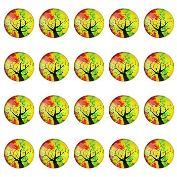 Half Round/Dome Tree Pattern Glass Flatback Cabochons for DIY Projects, Yellow, 25x6mm