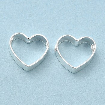 Brass Bead Frame, Cadmium Free & Lead Free, Heart, 925 Sterling Silver Plated, 9.5x10.5x3mm, Hole: 1.6mm