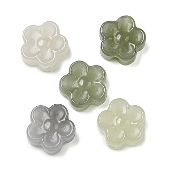 Natural Nephrite Jade/Hetian Jade Beads, Flower, 13x13.5x5mm, Hole: 1mm