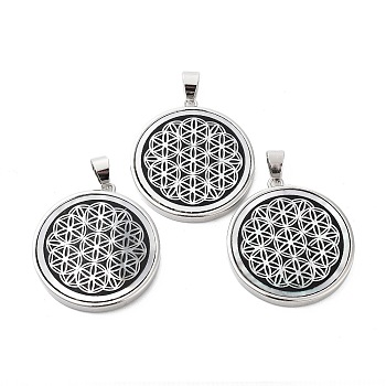 Natural White Shell Pendants, Platinum Plated Brass Flat Round Charms, Flower, 30x27x3mm, Hole: 4x6mm