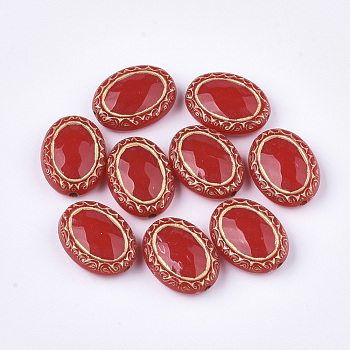 Plating Acrylic Beads, Metal Enlaced, Oval, Red, 17.5x13.5x6mm, Hole: 1.6mm