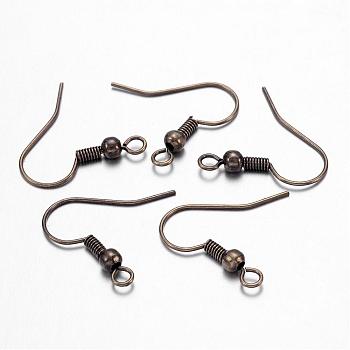 Brass Antique Bronze Earring Hooks, with Bead Charms and Horizontal Loop, Nickel Free, 19mm, Hole: 1.5mm, Pin: 0.7mm