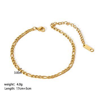 Stylish Titanium Steel  Figaro Chain Bracelets for Women, Real 18K Gold Plated, 6-3/4 inch(17cm)