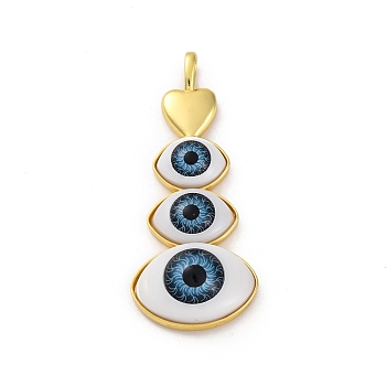 Rack Plating Brass Pendants, with Lampwork, Heart with Eyes Charms, Long-Lasting Plated, Lead Free & Cadmium Free, Golden, 60.5x25x10.5mm, Hole: 7x4mm