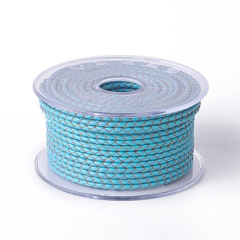 Braided Cowhide Cord, Leather Jewelry Cord, Jewelry DIY Making Material, Deep Sky Blue, 3mm, about 5.46 yards(5m)/roll