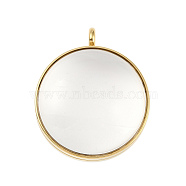 Ion Plating(IP) 304 Stainless Stee Locket Pendants, with Glass, Flat Round Charm, Real 18K Gold Plated, 41x34x17mm, Hole: 5mm(STAS-S132-15G-01)