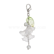 Acrylic Flower Pendant Decoration, with Glass Beads and Zinc Alloy Lobster Claw Clasps, WhiteSmoke, 70mm(HJEW-JM01317)