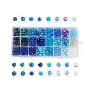 Mixed Style Glass Beads, Round, 24 Colors, Gradient Color, Blue, 8~8.5mm, Hole: 1.3~1.6mm, about 27~30pcs/compartment, 648~720pcs/box(GLAA-JP0001-04K)