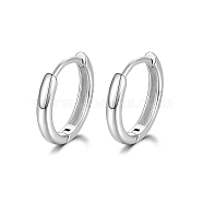Rhodium Plated 925 Sterling Silver Huggie Hoop Earrings, Round Ring, with S925 Stamp, for Women, Platinum, 10mm(PN7654-5)