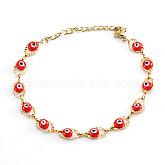 Golden Stainless Steel Enamel Horse Eye Link Chain Bracelets, Red, 6-3/4 inch(17cm)(JM1854-3)
