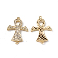 Rack Plating Brass Micro Pave Clear Cubic Zirconia Connector Charms, Lead Free & Cadmium Free, Religion Cross Links, Real 18K Gold Plated, 28x19x2.3mm, Hole: 1.2mm(KK-A175-01G)