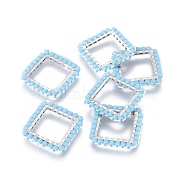 MIYUKI & TOHO Handmade Japanese Seed Beads, with 304 Stainless Steel Link Rings, Loom Pattern, Square, Silver, Light Sky Blue, 15x15x1.8~2mm(SEED-A028D-S-19S)