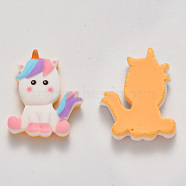 Resin Cabochons, Unicorn, Colorful, 32x27x6.5mm(CRES-N023-23B-01)