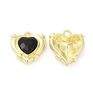 Alloy Pendant, with Black Glass, Cadmium Free & Nickel Free & Lead Free, Heart Charms, Golden, 17x15.5x6mm, Hole: 1.8mm(PALLOY-H128-10G)