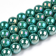 Electroplate Opaque Glass Beads Strands, AB Color Plated, Round, Dark Cyan, 8~8.5mm, Hole: 1.5mm, about 51~53pcs/strand, 14.96 inch~15.55 inch(38~39.7cm)(GLAA-T032-P8mm-AB12)