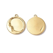 Ion Plating(IP) 304 Stainless Steel Pendants, Flat Round with Moon Charm, Real 18K Gold Plated, 20.5x18x2.5mm, Hole: 1.6mm(STAS-C066-09G)