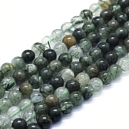 Natural Green Rutilated Quartz Beads Strands, Round, 6mm, Hole: 1mm, about 63~70pcs/Strand, 15.35 inch(39cm)(G-E561-14-6mm)