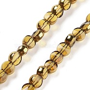 Electroplate Glass Beads Strands, Faceted, Flat Round, Gold, 4.5x3mm, Hole: 0.8mm, about 70pcs/strand, 11.38 inch(28.9cm)(EGLA-C005-03G)