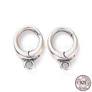 925 Sterling Silver Spring Gate Clasps, Oval, Antique Silver, 12x8x2.5mm, Hole: 1.4mm, Inner Diameter: 6x5mm(STER-D036-11AS)