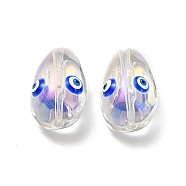 Transparent Glass Beads, with Enamel, Teardop with Evil Eye Pattern, Blue, 20.5x13x10mm, Hole: 1.2mm(GLAA-F121-08D)
